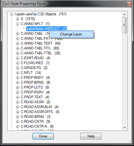 CivilStyleProperties Layer Dialog