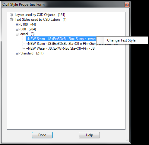 CivilStyleProperties Text Dialog