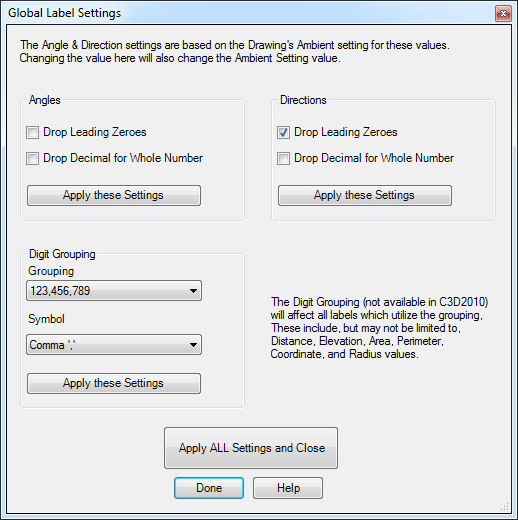 Global Label Settings dialog