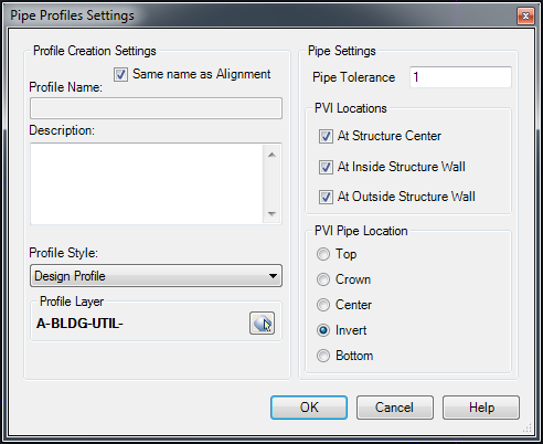 PipeProfiles Settings Dialog Box