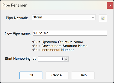 Select settings for renaming the pipes