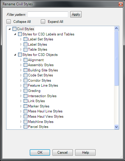 RenameCivilStyles Select Styles Dialog