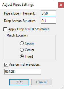 Adjust Pipe Slopes Settings