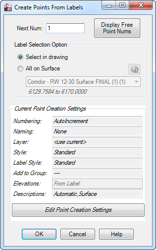 CreatePointsFromLabels Dialog box