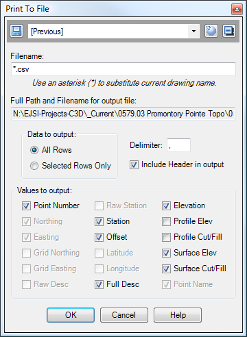 DisplayPoints Print To File Dialog box