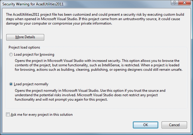 Visual Studio security warning